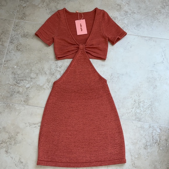 Cult Gaia Orange Billie Knit Side Cutout Short Casual Dress - Picture 14 of 16